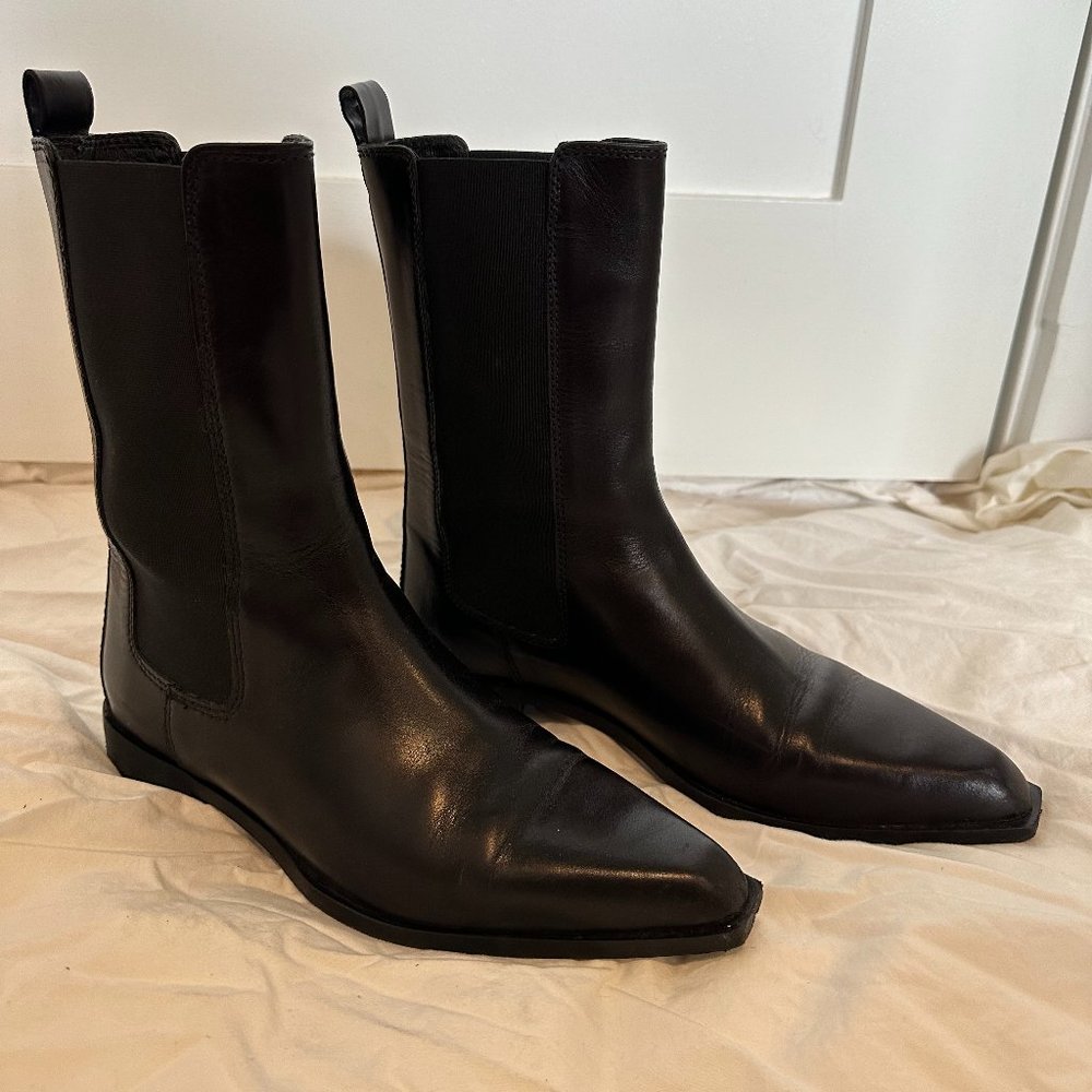 Massimo Dutti Flat Leather Chelsea Boots, Black Chelsea Boot, Fall Western Boot